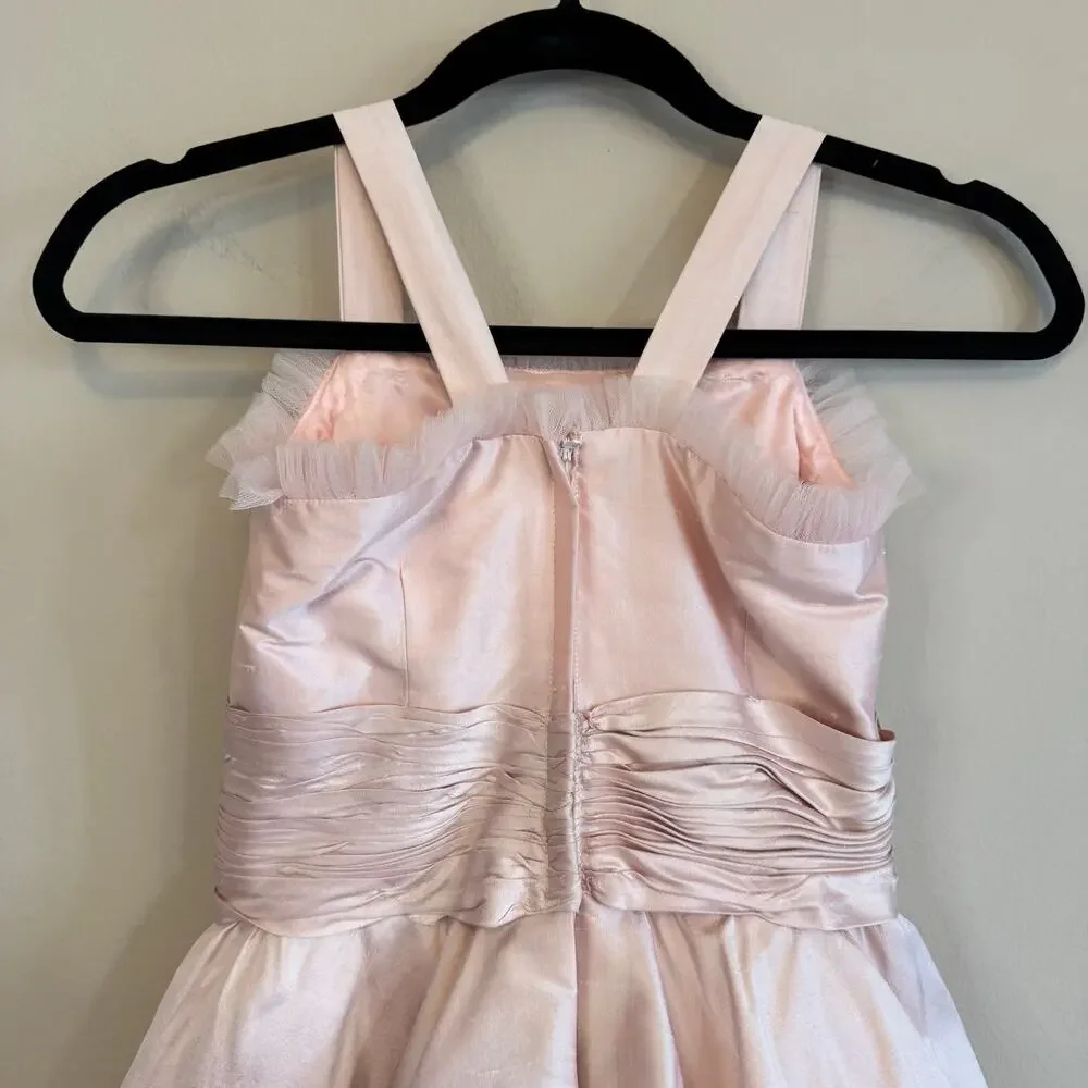 Elena Do Vale Designer Pink Taffeta Girls Party Dress - Size 5/6 Est. Tulle Trim